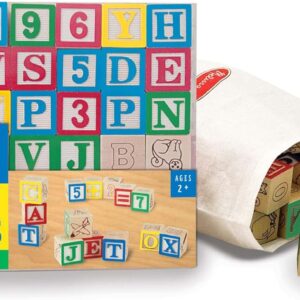 Melissa & Doug Deluxe ABC/123 1-Inch Blocks Set With Storage Pouch (50 pcs) – Letters And Numbers/ABC Classic Wooden Blocks For Toddlers And Kids Ages 2+