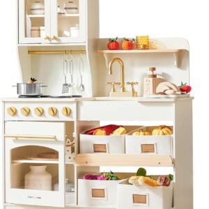 Tiny Land Play Kitchen for Kids, Wooden Play Kitchen with Toy Storage System, Toy Kitchen Set with Plenty of Play Features, Kids Play Kitchen Designed, Gift for Ages 3+