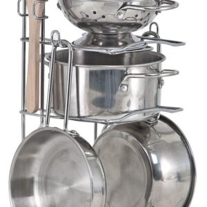 Melissa & Doug Stainless Steel Pots and Pans Pretend Play Kitchen Set for Kids (8 pcs) – Kids Kitchen Accessories Set, Toy Pots And Pans For Kids Kitchen, Cooking Toys For Kids Ages 3+