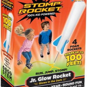 Stomp Rocket Jr Glow Rocket Launcher for Kids – 4 Glow-in-The-Dark Rockets – Outdoor Fun Toy Gift for Boys & Girls – STEM Soft Foam Blaster Set Soars Up to 100 Feet – Ages 3 & Up