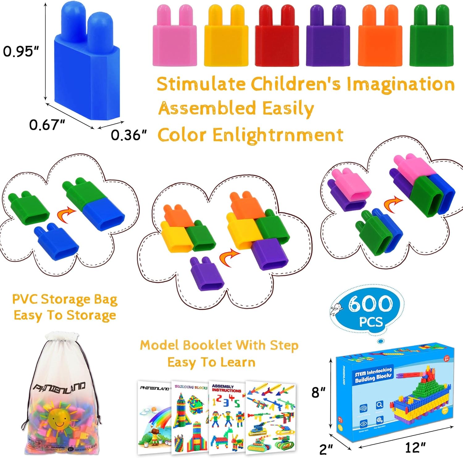 FUBAODA Kids 600pcs Set Building Blocks Construction Toy - Learning Playset STEM Educational Kit Child Branin Development Preschool Kindergarten Toy - Image 3