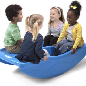 Simplay3 Two Sided Rock and Roll Teeter Totter Seesaw and Climbing Bridge, Fits up to Four Children and Kids for Rocking and Climbing – Indoor/Outdoor – Blue, Made in USA