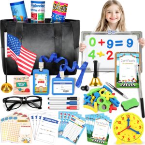 Pretend Play School Set for Kids Girls 4-12, Kids Teacher Play Sets for Girls, Teacher Supplies Toys with Teacher Bag, Whiteboard, Educational Posters, Magnetic Numbers and More, Ideal Gift